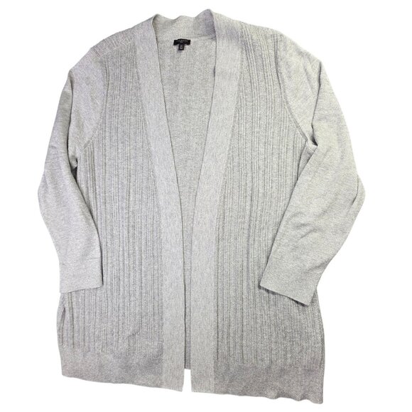 Talbots Plus Cardigan Sweater Womens 2X Gray Open Ribbed Metallic Knit Party - Picture 1 of 12